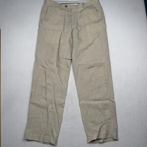 Savile Row Co Pants Mens 36x32 Beige 100% Linen Pleated Dress Trousers Summer